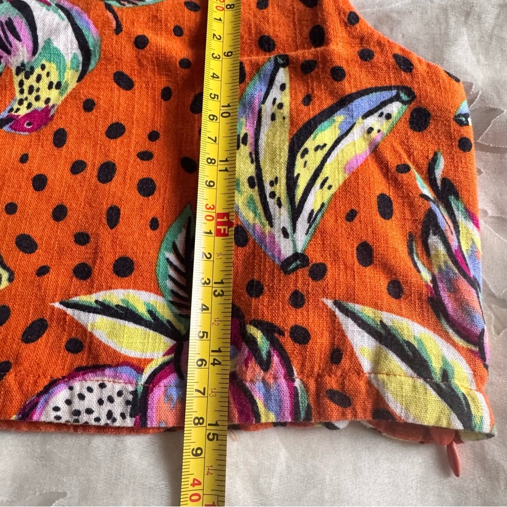 SOLD Tropical Orange Linen blend Floral Crop Top Large - Picture 11 of 12